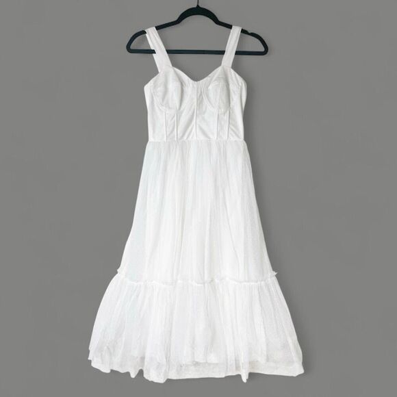 Lulus Feeling Gorgeous White Swiss Dot Tulle Bustier Midi Dress Size XS New - Picture 5 of 10